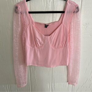 Wild Fable Pink Puff Lace Sleeve Crop Blouse Size Large